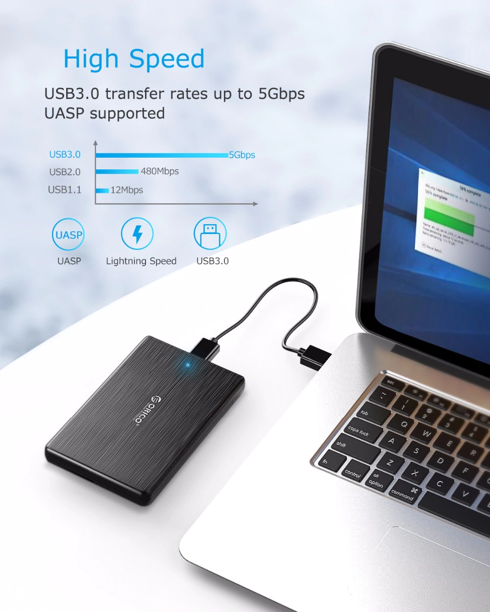 External 2.5-inch SATA to USB 3.0 hard drive enclosure from ORICO for SSD and HDD, UASP support